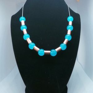 silver necklace with copper & blue Chalcedony